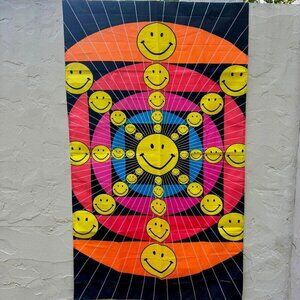 Vintage Smiley Face Flag 90s HUGE! Retro Groovy Smiles  61" x 35.5" AADLP
